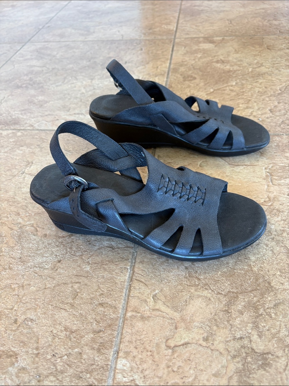 NWOT Keen Black Leather Slingback Wedge Sandals